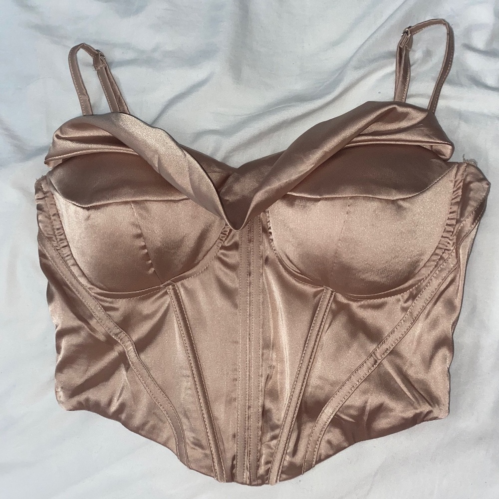 Satin Corset Top with Cowl Neck